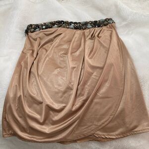 Cache Tan Mini Skirt with Beaded Waistband